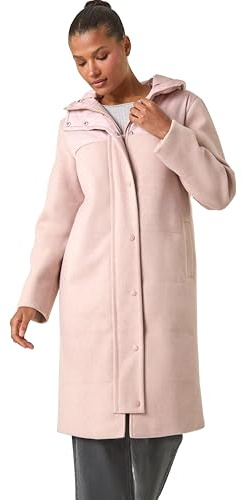 Roman Originals Mixed Fabric Pocket Detail Hooded Coat for Women UK - Ladies Everyday Autumn Winter Comfy Soft Evening Vacation Work Party Night Out - Light Pink - Size 20