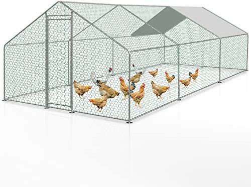 ISOISL Hühnerstall Hühnerkäfig 3x6x2m Hühnerhaus aus Verzinkter Stahlrahmen mit PE Dach Geflügelstall und Schloss Wachtelstall Winterfest Hühner Voliere