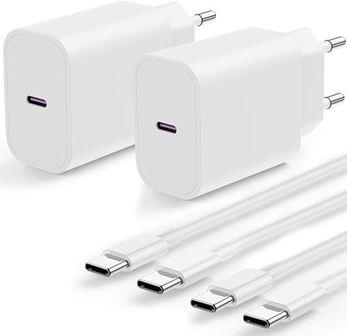 Chargeur Rapide iPhone 16 15 Pro, Chargeur iPhone USB C 20W avec 2M USB C Câble pour Apple iPhone 16 Pro Max/15/15 Plus/iPad/Air/Mini/Samsung, 2Pack Type C 2m Cable Adaptateur Secteur Alimentation