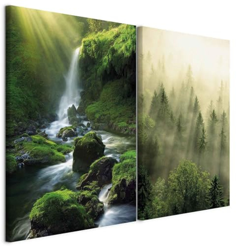 murando - Ensemble de 2 Tableaux d'Art Décoratif Cascade de Forêt 120x90 cm | 2 Pièces de 60x90 cm Chacune, Tableau Décoration Moderne Salon, Impression sur Toile, Clous Inclus