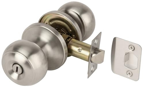 Hunta HANDLEZONE® Riva Privacy Knobset, Keyless Lock with Emergency Release, Adjustable 60-70mm Latch, for Bathroom/Bedroom, 1 Set – Satin Stainless Steel