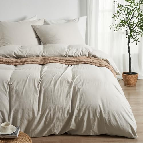 Duvetnova Bettwäsche 200x200 Beige Superweiche Vorgewaschene Mikrofaser Baumwollähnlich ÖKO-TEX 1 Bettbezug 200x200+2 Kissenbezüge 80x80-alle mit Reißverschluss Bettwäsche Leinenfarbe Sommer Modern