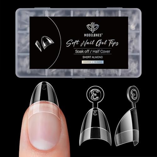 Modelones Nageltips 510 Stück- Full Cover Nail Tips Set,Gel Tips Set, Pre-Buff PMMA Harz Nagelspitzen, Künstliche Nägel Zum Aufkleben Nail Art DIY, 15 Size XS Mandel