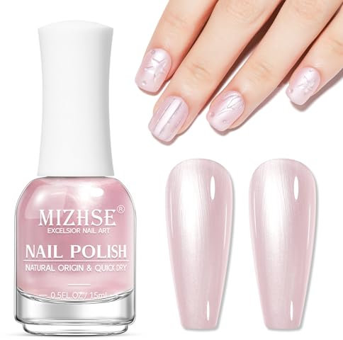 MIZHSE Rosa Nail Polish mit Perlmuttglanz, Glitter Nagelack, Perlmutt-Rosa Shimmer Nagellack Schnelltrocknend Oil Based, Ohne UV Lampe Nail Polish Nageldesign DIY zu Hause Salon 15ML 1PC