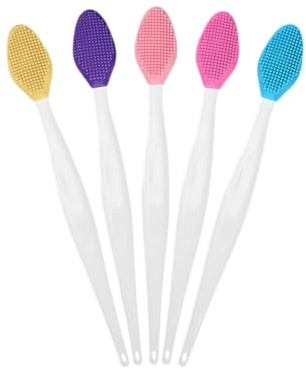 5 Pcs Lip Scrub Brush, Double-Sided Silicone Gentle Lip Scrub Tool, Silicone Exfoliating Applicators, Nose Blackhead Clean Scrubber, Cleaner Lip Brush for Men Women