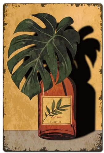 SUPERDANT Monstera Plant Metal Signs Wine Bottle with Monstera Leaf Tin Sign Plants Vintage Art Decor Metal Wall Plaques Funny Poster for Home Living Room Bedroom Cafes Bars Kitchen Retro Decoration