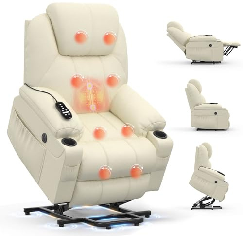 BareTay Recliner Armchair Lift Chair For the Elderly, Power Recliner Chair with Massage & Heat, Extended Footrest, Type C+USB Ports, 2 Cup Holders, Dual Side Pockets Reclining Chairs Lounge Sofa