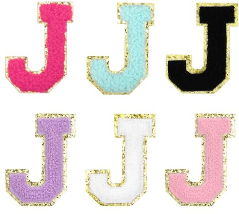 sourcing map Chenille Letter Patches 3.3 Alphabet J Iron on Embroidered Patch Sew on Letter Stickers Applique for Repairing Clothing Jeans Shoes Hats DIY(Multicolored, Pack of 6)