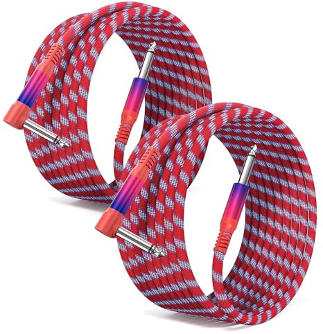 Elebase Right Angle TS Guitar Cord 2M/6.6FT 2Pack,Rainbow 1/4 inch Male to 6.35mm Male Bass Cable,90 Degree Guitar Instrument Wire for Keyboard,Amplifier,AMP,Drums,Pedals,Equalizer,Speaker