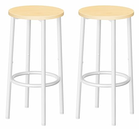 HOOBRO Taburetes de Bar, Taburete de Encimera de Cocina con Reposapiés, Taburete de Bar de Estilo Industrial, Adecuado para Cocina, Restaurante, Bar y Sala de Fiestas, Blanco y Natural EWN03BY01
