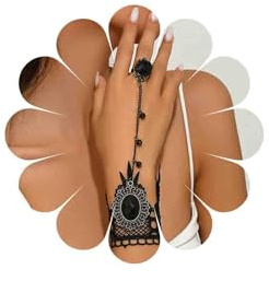 Katshdan Gothic Spitzenfinger Ring Armband Schwarzer Spitzen -Sklavenarmband schwarzer Kristall Perlen Quasten Quasten Rose Ring Slave Armbänder Lolita Armband Handgurts Kostüm Schmuck für Frauen