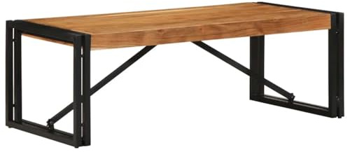 SKTQYQO Couchtisch aus massivem Akazienholz mit Gestell aus lackiertem Eisen, robustes rechteckiges Design für den Innen- und Außenbereich, natürliches Finish