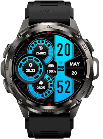 KOSPET Tank GPS Smartwatch Herren,Edelstahl Gehäuse, 5ATM Wasserdicht, 60+Tage Akkulaufzeit, 170+ Sportmodi, Bluetooth anrufen