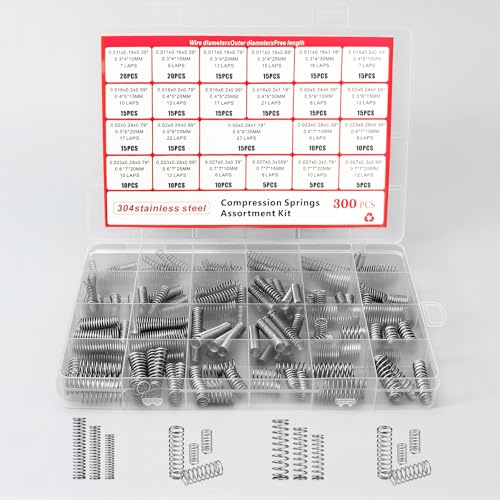 300-teiliges Druckfedern Sortiment Kit aus 304 Edelstahl , mit Aufbewahrungsbox – 23 verschiedene Größen Mechanische Metall Mini Federn für DIY, Werkstatt, Modellbau, Auto- & Elektronikreparatur