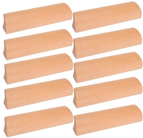 HAPINARY 10PCS Solid Wood Cabinet Pull Handles with Screws, 96mm Hole Spacing, Natural Lacquer Finish, Wood Drawer Knobs for Wardrobes, Dressers, Kitchen Cupboards, Furniture Door Pulls