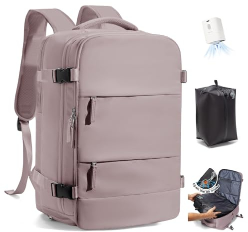 SZLX Sac à Dos Sous Vide Voyage 40x30x20 avec pompe Bagage Cabine 40x30x20 Ryanair Wizz air Easyjet Bagage à Main Sac pour Ordinateur Portable 42 Pouces Femme Homme avec Compartiment Chaussures