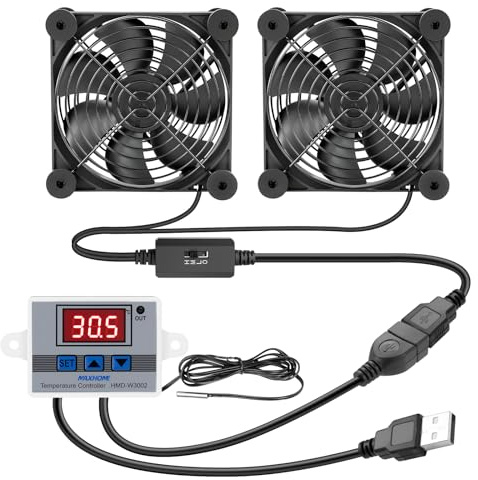 Ventilador USB de 120 mm con regulador de temperatura digital, doble fila ventilador de refrigeración PC de 5 V, 3 velocidades ajustables, doble rodamiento de bolas, para PS5, ordenador portátil