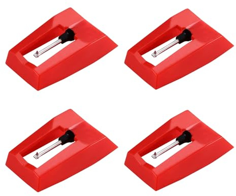 4 Pack Record Player Needles, Red ABS Turntable Stylus Replacement for Vinyl LP Phonograph, Universal Cartridge Tip for 33 45 78 RPM Players, Easy Install Audio Accessories