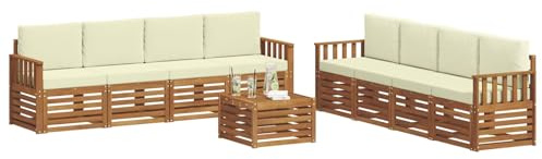 vidaXL Sofagarnituren 9 pcs Natur und Creme Massivholz Akazie, Garten, modernes, langlebiges Outdoor-Sofa, Eckmöbel für Terrasse und Lounge, gemütliche Sitzgruppe