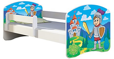 Kinderbett Jugendbett mit einer Schublade und Matratze Weiß ACMA II 140 160 180 40 Design (180x80 cm, 32 Ritter)