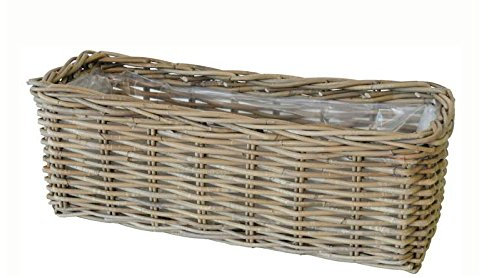 Klocke Dekorationsbedarf Hochwertiger & Stabiler Pflanzkasten mit Folie - Natur Pflanzkorb Weide/Eckiger Weidenkorb/Blumenkorb - Naturbelassen - Innen & Außen (Medium: Länge 50cm)