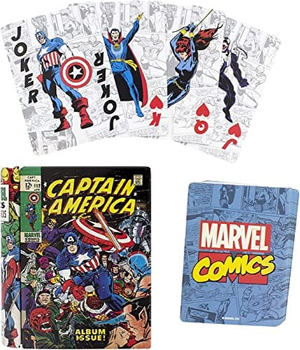 Marvel Spielkarten Captain America grau/blau, Bedruckt, Pappe/Metall, in Geschenkverpackung.