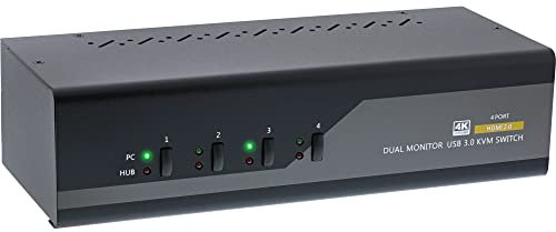 InLine 62654I KVM Desktop Switch, 4-fach, Dual Monitor, HDMI, 4K, USB 3.0, Audio