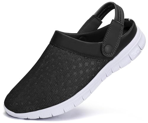 SAGUARO Zuecos para Hombre Mujer Zapatillas de Playa Respirable Ligeras Sandalias Antideslizante para Jardín Río Mar Piscina, Negro, 45 EU