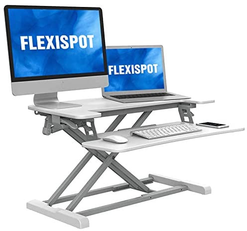 FLEXISPOT Standing Desk Converter Sit to Stand up Desk Riser Dual Monitor and Laptop, Height Adjustable Computer Workstation with Spacious 2-Tier Desktop, White