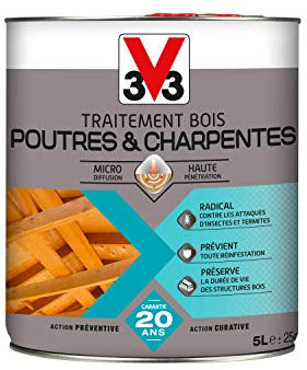 V33 Traitement bois poutres & charpentes, Incolore 5L