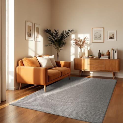 TT Home Teppich Für Outdoor Küchenteppich Balkon Terrasse Unifarbenes Design Modern, Farbe:Grau, Größe:200 cm Quadrat