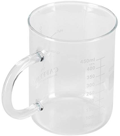 AUNMAS Beaker Mug, 9 x 11.5cm Borosilicate Glass Cup 450ml/16oz Chemistry Mug with Handle and Measuring Scale for Coffee, Latte, Tea or Hot and Cold Beverage