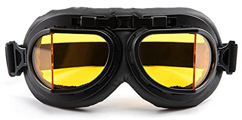 Motorradbrille Retro Windschutz Augenschutzbrille Pu Leder Reitbrille für Herren Damen (Gelbe Linse)