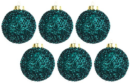 BWG 6 x Kingfisher Teal Blue Tinsel Texture Christmas Tree Baubles/Decorations