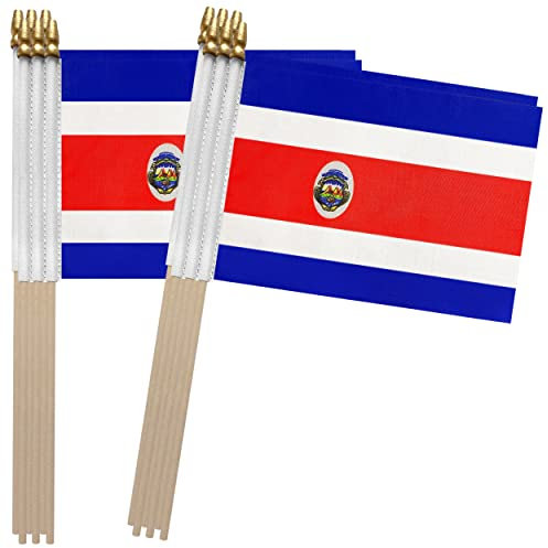 TSMD Costa Rica Stick Flagge Costa Rican kleine Mini-Handflaggen, 12 x 20 cm, 12 Stück
