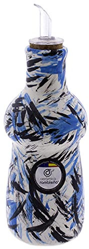 CERÁMICA RAMBLEÑA | Huile Amazon | Huile anti-goutte | Huilier céramique pour cuisine - Modèle 06 | 300 ml | 100% Décoré à la main | 7x7x20 cm