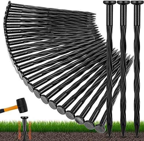 Kunststoff-Landschaftseinfassung, 20,3 cm, für Garten, Rasen, Hof, Landschaftsbau, Spikes für Pflastersteine, Unkrautbarriere, Zelt, Kunstrasen und mehr, 100 Stück