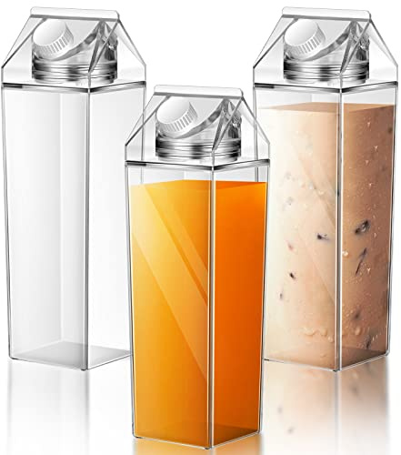 Remerry Lot de 3 bouteilles d'eau carrées en plastique portables et réutilisables, étanches (transparent)