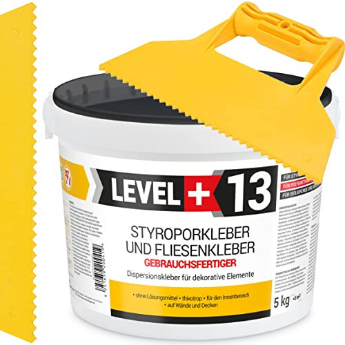 Adhesivo de poliestireno 5 kg + espátula de plástico con dientes triangulares, adhesivo para renovación, adhesivo de dispersión, adhesivo de montaje RM13 KT