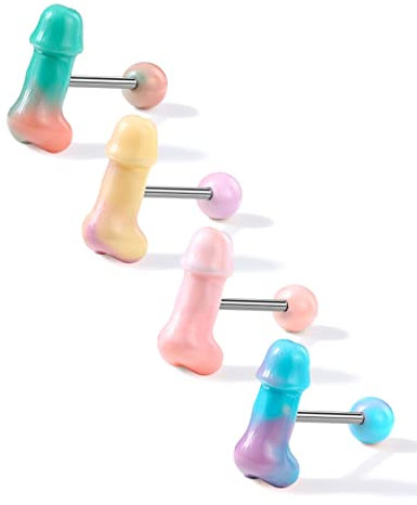 Melighting Lot de 4 piercings de langue en acier inoxydable 316L en forme d'os en forme d'os en forme d'os de bonbon pour la langue et le téton 16 mm, Acier inoxydable