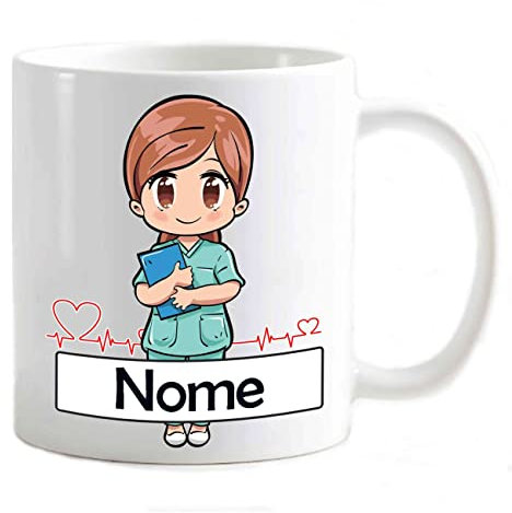 Tazza Mug personalizzabile tuo nome regalo laurea divertente tracciato e cuore infermiera/oss cardiologia diploma Attestato divisa verde Sanitari Ostetrica (divisa verde)