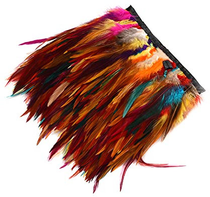 2m Federborte,Feder Fransen mit Satinband,10-15cm Breit Federn Fransen Quaste Fransenborte Fransenband Dekoborte Dekoband Kostüm-Accessoire Nähzubehör für DIY Basteln Kostüme Apparel Kleidung,Bunt