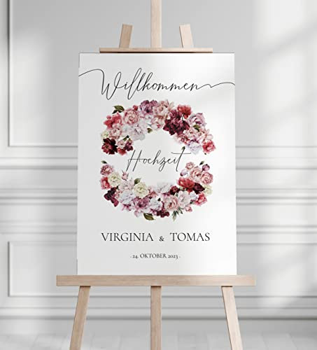 Manschin Laserdesign Willkommensschild Aluverbund personalisiert - Made in Germany - Welcome Willkommen Schild für Hochzeit (80x55cm)