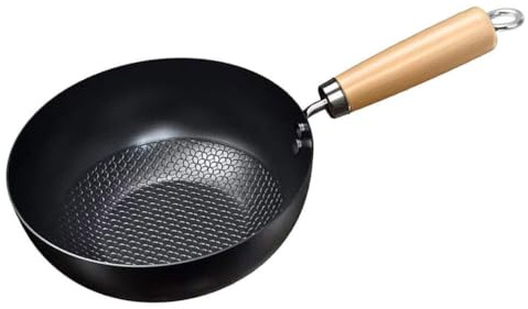 BESTonZON Miniatur Wok Pfanne aus Eisen ohne Beschichtung Flacher Boden Geeignet für Induktion und Offene Flamme für Täglichen Gebrauch in Küche