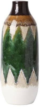 VICTOR&TERESA Vase Deko für Zuhause,Pfau Grün & Beige Porzellan blumenvase,vase für tulpen,Moderne Bauernhaus Vase für Tisch,Kaminsims Akzent,Bücherregal,Wohnzimmer & Tafelaufsatz,Geschenk 23cm