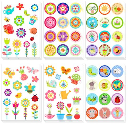 18 Blatt Frühlingsaufkleber, Niedliche Blumenaufkleber für Kinder Gartenaufkleber Tier und Naturaufkleber Frühlingsdekorationen für Wasserflaschen Laptops Bastelarbeiten Umschläge