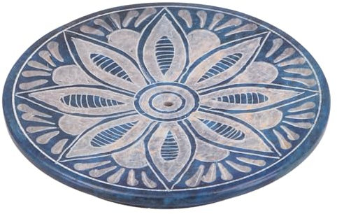 GURU SHOP Indischer Räucherstäbchenhalter Ø 7,5 cm aus Speckstein, Mandala Untersetzer - Blau