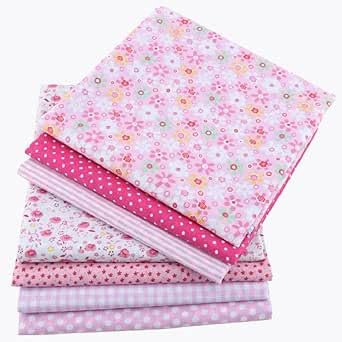 CraftsFabrics Lot de 7 morceaux de tissu 100 % coton imprimé floral multicolore pour bricolage, couture, matelassage, loisirs créatifs, patchwork (rose)