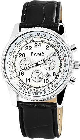 Excellanc Fame Modische Herren Armband Uhr Silber Schwarz Datum Analog Chrono Look Kunst Leder Quarz 9200322500015