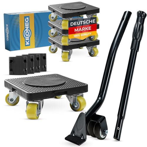KRONEG Möbelroller | Set aus 4 Möbeltransportrollen & Flex-FIT Technologie | 360 Grad Roller, Möbelheber mit Griff, 4 Höhenregler | Möbelgleiter ideal für schwere Möbel bis 200 kg Belastbar